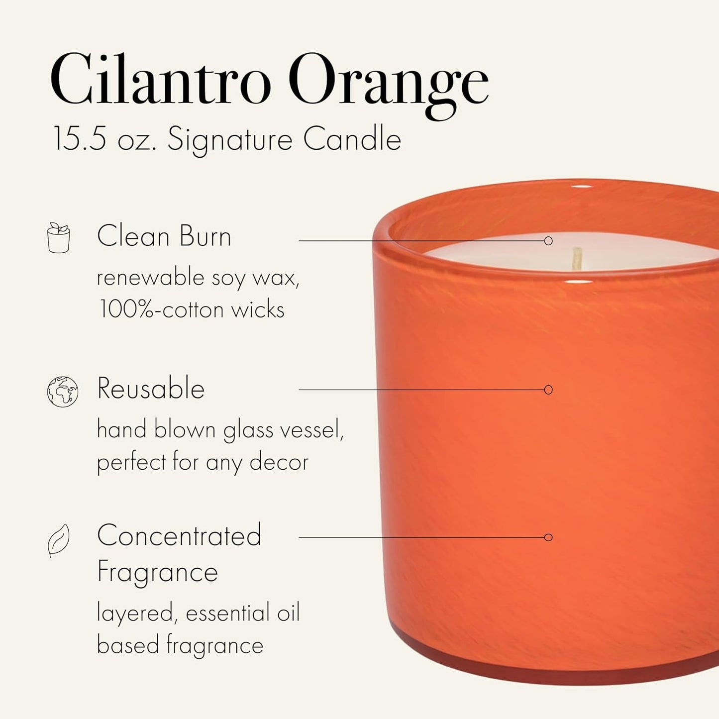 LAFCO New York Signature Candle, Cilantro Orange - 15.5 oz - 90-Hour Burn Time - Reusable, Hand Blown Glass Vessel - Made in The USA