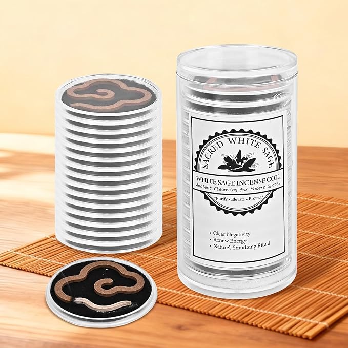 White Sage Incense Coil - 100% Natural - White Sage Ancient Cleansing for Modern Spaces(Contains 15 Pcs) FOUCILO