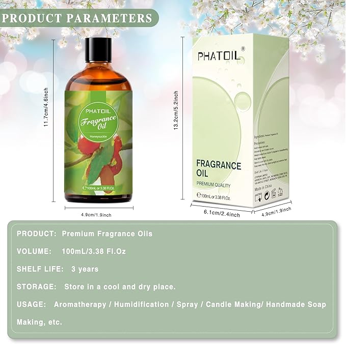 PHATOIL 3.38FL.OZ Honeysuckle Fragrance Oils for Aromatherapy, Essential Oils for Diffusers for Home, Perfect for Diffuser, DIY Candle and Soap Making, DIY Scented Products - 100ml - Bloomnest