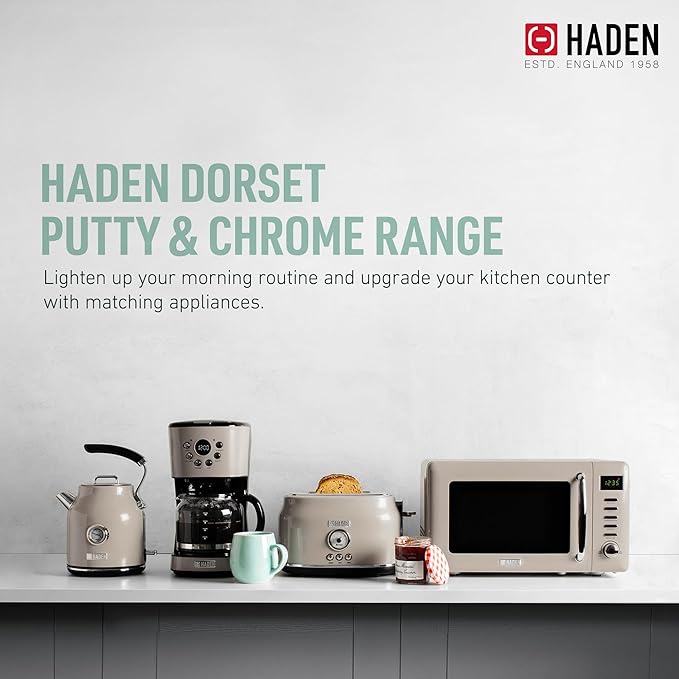 Haden Dorset 1.7 Liter Stainless Steel Electric Kettle, Hot Water Kettle with 360-Degree Base and Auto Shutoff, Putty & Chrome - Bloomnest