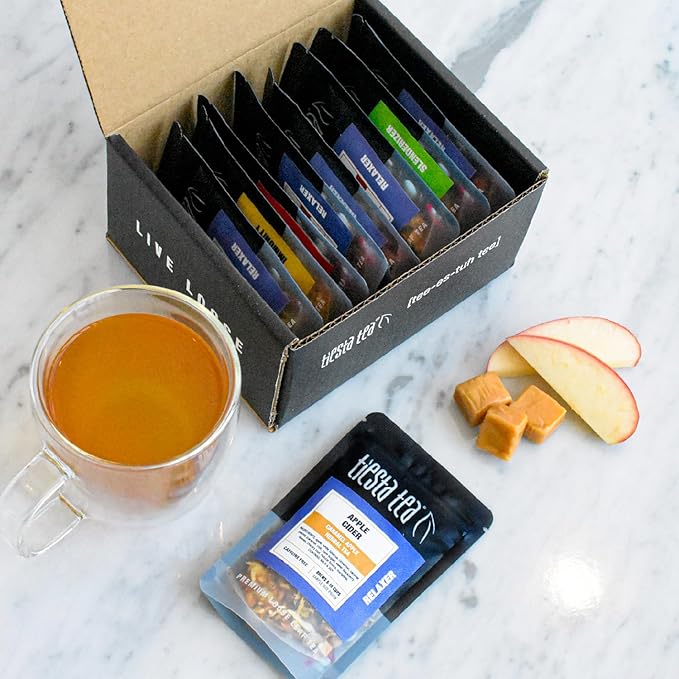 Tiesta Tea Fall Medley Dry Flight Set – Assorted Herbal, Black, Chai, and Fruit Tea Blends for Hot or Iced Brewing, Caffeine Free Loose Leaf Sampler Set with 9 Resealable Pouches - Bloomnest