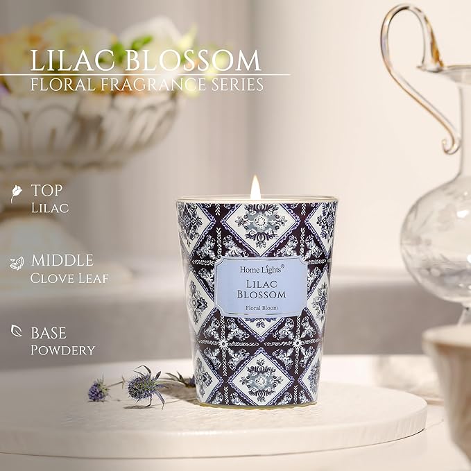 HomeLights 1-Wick Candles for Home Scented - 6.7oz Soy Wax Blend Candle Long-Lasting Fragrance, Bohemian Natural Textures Home Decor and Housewarming Gifts, Lilac Blossom - Bloomnest