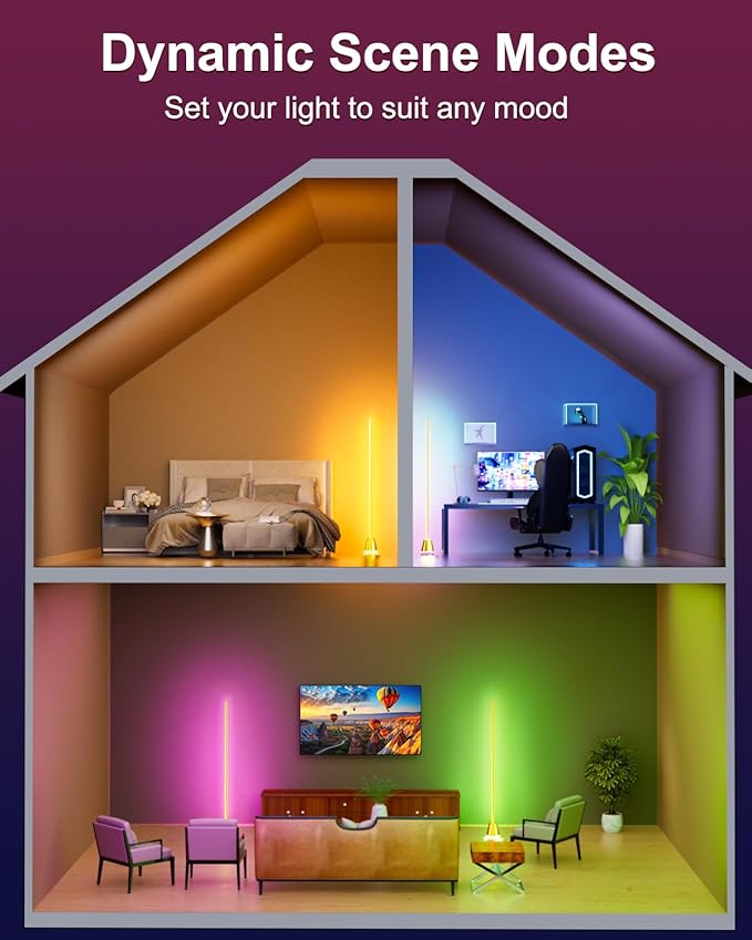 Keepsmile Smart RGB LED Corner Floor Lamp,172 LEDs Bright Standing Lamps for Living Room with APP and Remote,Modern Floor Lamp with Music Sync and 16 Million Colors, Ambient Lighting for Bedroom Gold - Bloomnest