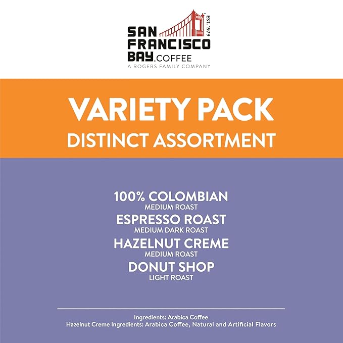 San Francisco Bay Compostable Coffee Pods - Assorted Variety Pack (80 Ct) K Cup Compatible including Keurig 2.0, Donut Shop, Colombian, Hazelnut, Espresso - Bloomnest