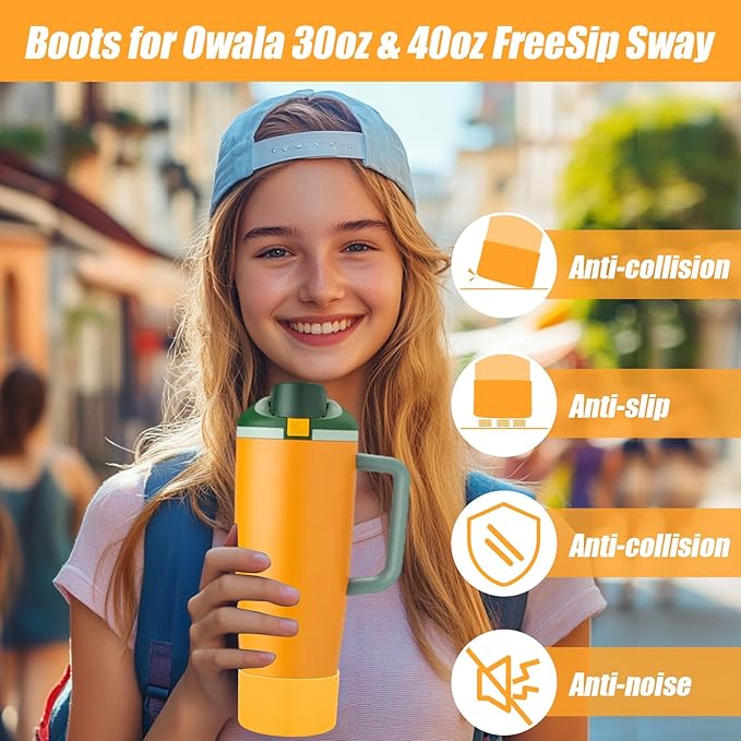 Mity rain 2PCS Protective Silicone Boots for Owala 30oz & 40oz FreeSip Sway Bottles & Tumblers - Accessories for owala, Enhances Stability & Prevents Scratches (Golden Yellow & Slate Blue) Mityrain