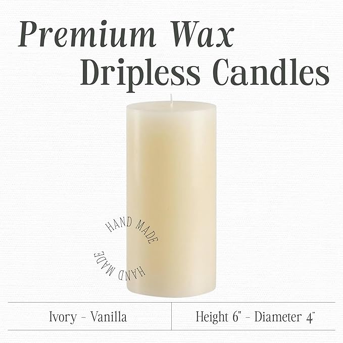 Mister Candle Dripless Vanilla Scented Ivory Pillar Candle Hand Made Vanilla Pillar Candles with Essential Oils for Home Decor, Premium Wax, 100 Hr Burn Time (4x6 inch) - Bloomnest
