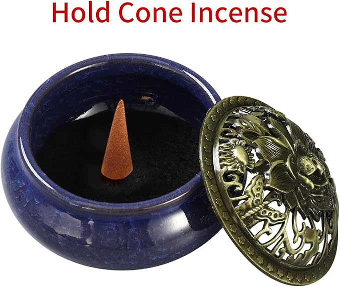 Incense Burner and Cone Incense Holder with Calabash Incense Stick Holder Ceramic Ash Catcher,Blue - Bloomnest