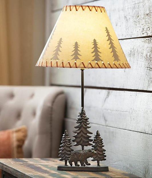 BLACK FOREST DECOR Bear & Trees Metal Table Lamp - Rustic Cabin Lighting - 24.5" x 8" x 3.75" - Bloomnest