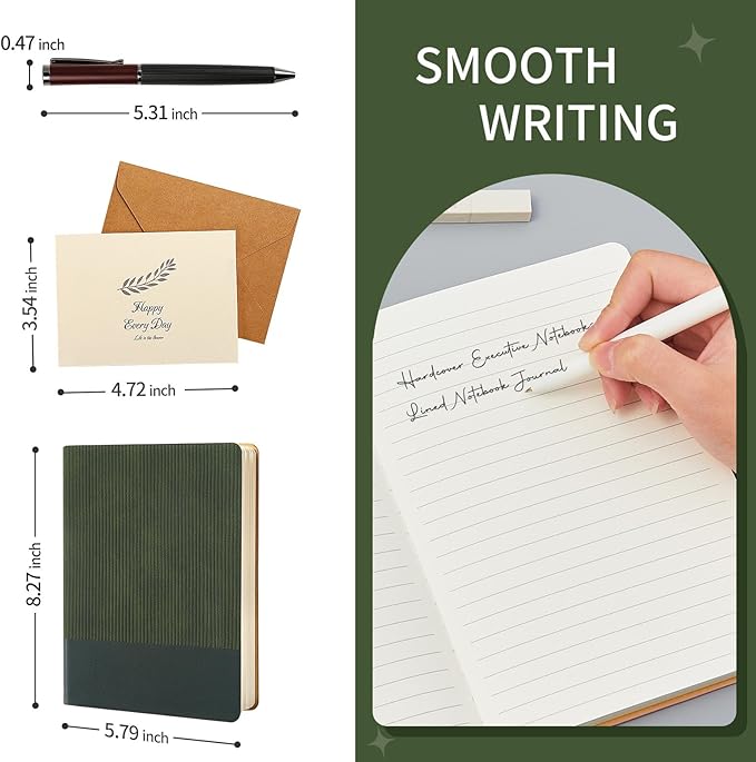 TSFPapier A5 Lined Notebook with Pen & Gift Box 216 Pages PU Leather Journal for Women Men 100GSM Thick Paper College Ruled Notebook for Christmas Gifts, School,Travel,Business,Work,Home Writing (Dark Green) - Bloomnest