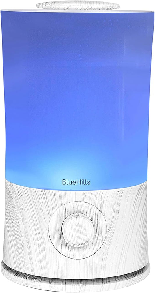 BlueHills Premium 2000 ML XL Large Essential Oil Diffuser Aromatherapy Humidifier for Large Room Home 40 Hour Run Huge Coverage Area Lights 2 Liter Extra Large Capacity Diffuser White Wood Grain E004 - Bloomnest
