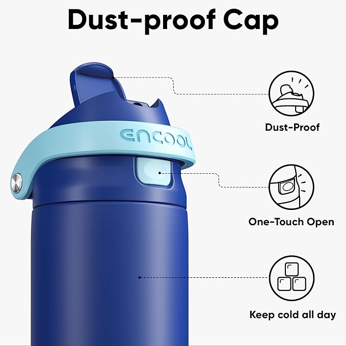 ENCOOL Leakproof Insulated Water Bottle with Straw Dual-Sip Water Bottle Bag-Safe Design for Work, Commute & Gym – Keeps Drinks Cold All Day, 24 oz, Blueberry ENCOOL
