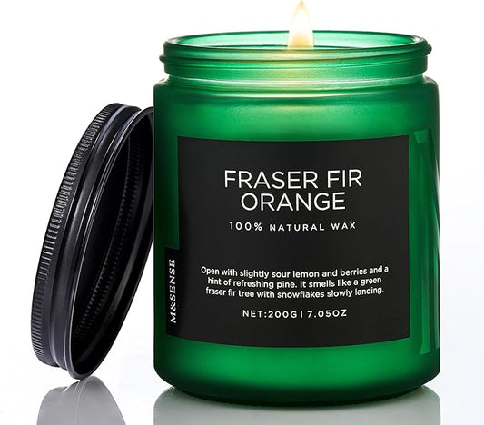 M&SENSE Fir & Orange Scented Natural Soy Wax Non Toxic Candle for Home, Cotton Wick Christmas Tree Scented 7.05oz Up to 50 Hours Holiday Aromatherapy Candle for Relaxation - Bloomnest