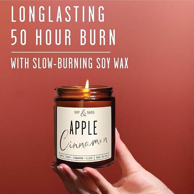 Apple Cinnamon Candles, Cinnamon Apple Candle - 'Apple Cinnamon' Infused w/Essential Oils I Scented Strong Soy Candles for Home for Christmas/Fall I Apple Pie Candle I 50Hr Burn, Made in USA - Bloomnest