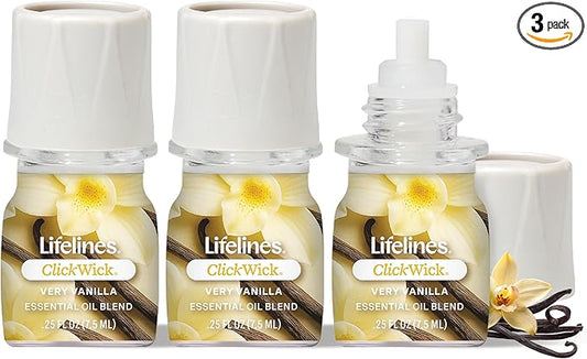 Lifelines ClickWick Essential Oil Blends for Lifelines Diffusers, 3-Pack Very Vanilla Set – Essential Oil Blend Refill for Candle, Plant & Shower Aromatherapy Diffuser – Fragrance for Diffusers - Bloomnest