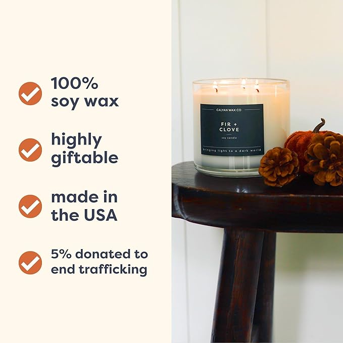 Calyan Wax Co. Fir & Clove 3 Wick Scented Candle - 43 Hour Burn - Luxury 3 Wick Soy Candles - Non Toxic Soy Wax Candles - Long Lasting Large Glass Jar Candle for Home - 14.9oz - Bloomnest