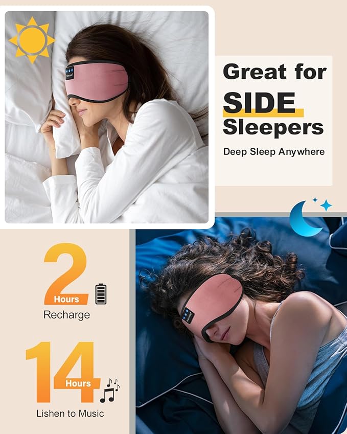 Bluetooth Sleep Mask Headphones 3D Deep Eye Mask with Headphones,Can Play 14 Hours Breathable 100% Blackout Sleeping Mask for Travel/Nap,Sleep Aids with Travel Bag Tech Gadgets for Men Women - Bloomnest