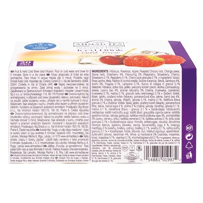Ahmad Tea Herbal Tea, Cold Brew Summer Fruits Teabags, Iced Tea, 20 ct (Pack of 6) - Decaffeinated - Bloomnest