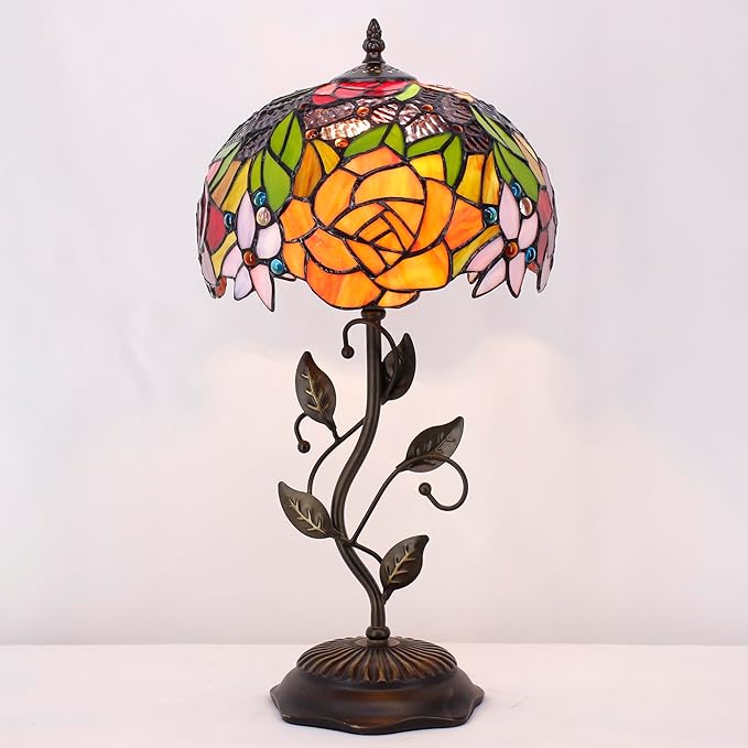 Tiffany Lamp Table Lamp Stained Glass Desk Lamps 10X10X19 Inches Reading Light Decor Bedroom Living Room (Red Rose Style) - Bloomnest
