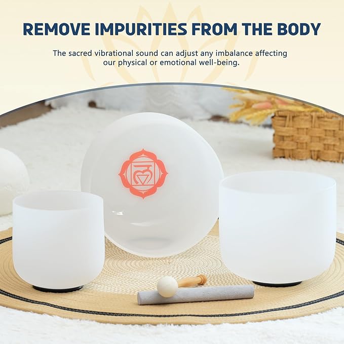 440HZ Set of 3 PCS 7''-11'' Paternoster Frosted Quartz Crystal Singing Bowls 7''G 9''E 11''C With Case Bag - Bloomnest