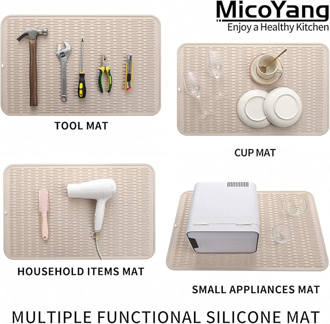 Silicone Dish Drying Mat for Multiple Usage,Easy clean,Eco-friendly,Heat-resistant Silicone Mat for Kitchen Counter or Sink,Refrigerator or Drawer Liner Tapioca 3XL 28 inches x 18 inches - Bloomnest