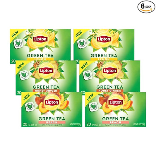 Lipton Green Tea Variety Pack, Honey Ginger, Lemon & Peach, 20 CT (2 ea) - Bloomnest