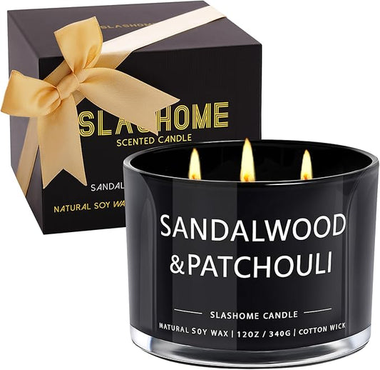 Patchouli Amber Candle, Large 3 Wick 12oz Soy Candle for Home Scented, Luxury Elegant Jar Candle Gift for Women & Men, Long-Lasting Non-Toxic Burn 60+ Hours, Warm Earthy Aromatherapy Home Décor - Bloomnest