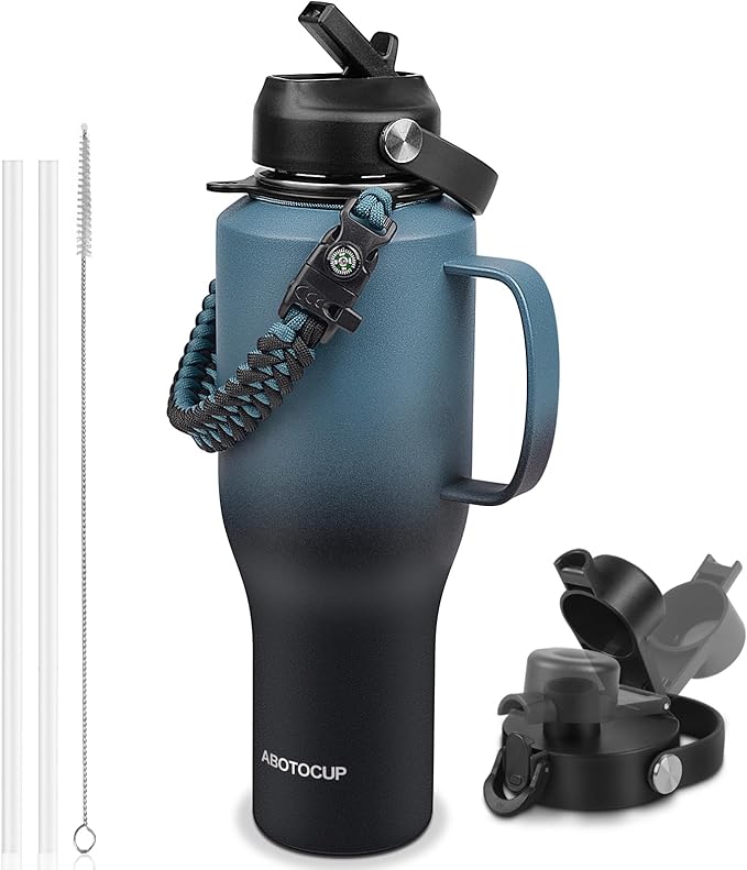 Water Bottle 40oz, Insulated Tumblers with Handle & Straw Lid, Insulated Water Bottle Fits in Cup Holder, Double Wall BPA-Free, Stainless Steel Travel Cup Leak-proof to Keep Cold 24H&Hot12H - Bloomnest