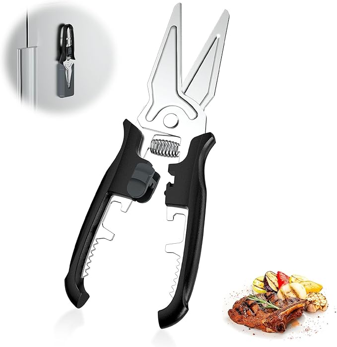 Multifunctional Kitchen Scissors - Kitchen Shears with Magnetic Holder & Safety Lock, Heavy Duty Poultry Shears, Stainless Steel for Chicken Meat Cutting Turkey, Vegetables - Bloomnest