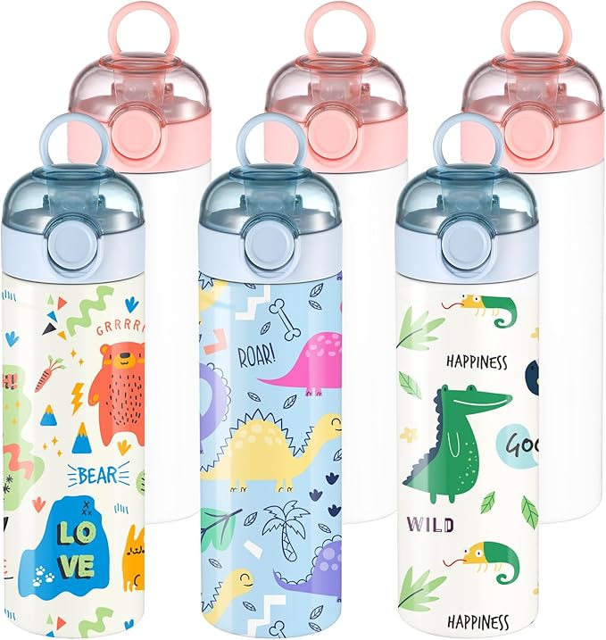OFFNOVA 16oz Kids Sublimation Water Bottle Blank, Kids Sublimation Tumbler Bulk with with One-click Pop-up Straw, Children Sublimation Cups for Milk, Soda, Juice, Drinks (6 Pack) - Bloomnest