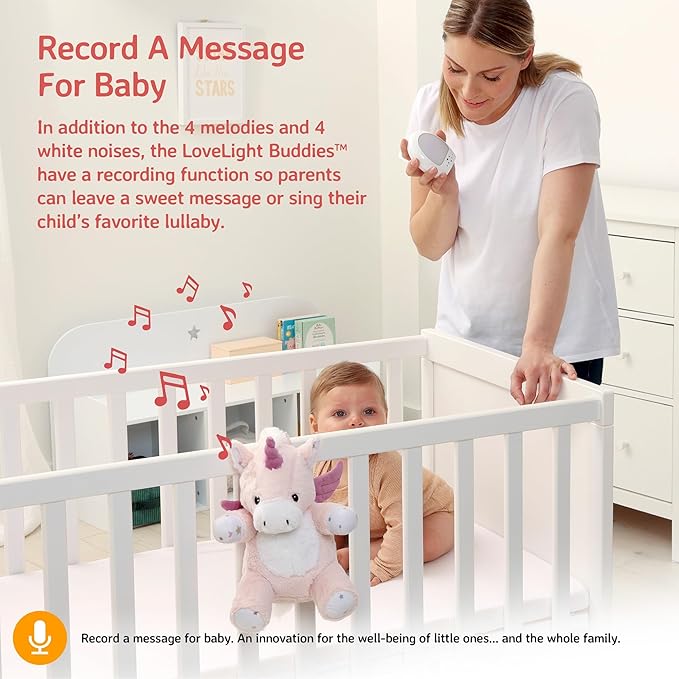 Cloud b LoveLight Buddies Sound Machine with White Noise, Soothing Lullabies & Gentle Nightlight | Voice Recorder | USB Rechargeable | Adjustable Settings & Auto-Shutoff | Lily The Unicorn - Bloomnest