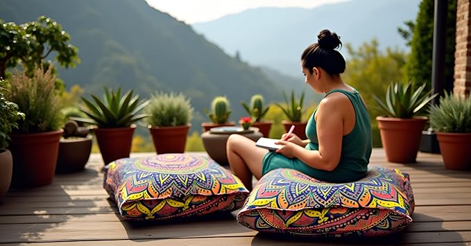 New Blue Ombre Mandala Barmeri Large Floor Pillow Cover Cushion Meditation Seating Ottoman Throw Cover Hippie Decorative Zipped Bohemian Pouf Ottoman Pom Pom Cases 24" Square - Bloomnest
