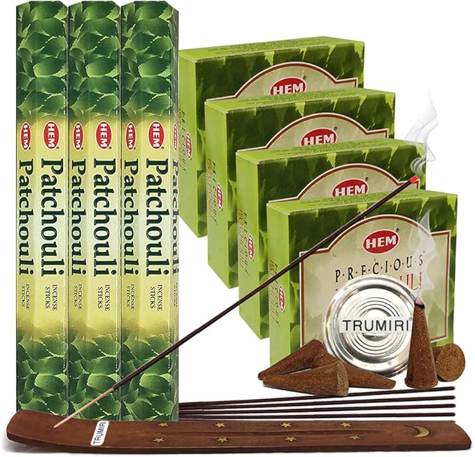 TRUMIRI Patchouli Incense Sticks and Cone Incense Holder Variety Pack Bundle TRUMIRI