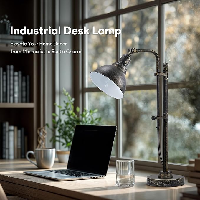 VONLUCE Rustic Desk Lamp Black Adjustable, Industrial Style Metal Task Lamp (25"-29"), Vintage Work Lamp, Farmhouse Reading Lamp in Aged Bronze Finish, ETL Certificate - Bloomnest