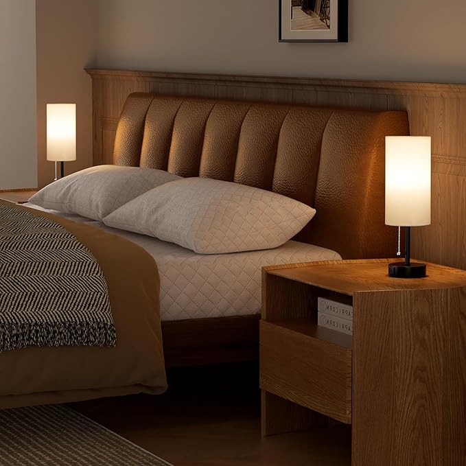 White Bedside Lamps for Bedroom Set of 2 - Nightstand Table Lamp with USB A + C Charging Port, 3 Color Temperatures Pull Chain Night Stand Light, Side Table Desk Reading Lamp for Living Room/Dorm - Bloomnest