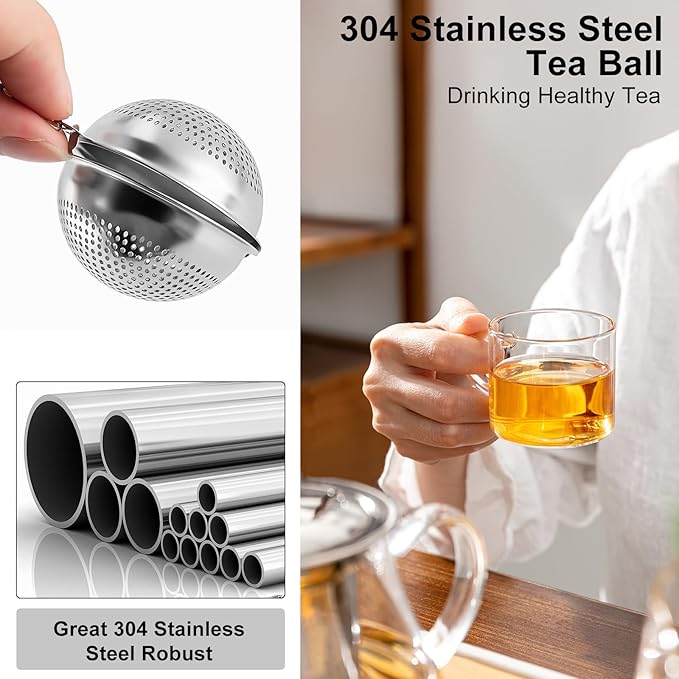 Numola 2Pcs Tea Ball Infuser - Locking Clasp Tea Strainer with Chain, Food Grade 304 Stainless Steel Loose Leaf Tea Steeper for Herbal/Green/Black Tea - Reusable Tea Infuser for Home, Office & Travel - Bloomnest
