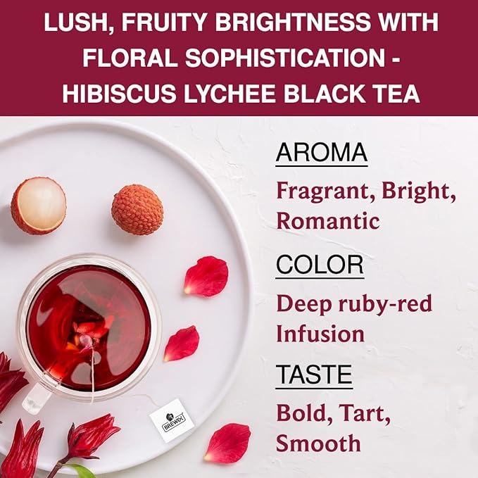 BREWIX, Hibiscus Lychee Tea Bags (25 Plant Based Tea Bags) Caffeine-Free, Made with Real - Hibiscus Flowers, Black Tea, Rosehip, Apple, Licorice, Rose | Contains Antioxidants & Support Overall Health - Bloomnest