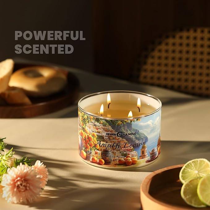 4-Wick Scented Candle - 18oz Soy Wax Blend Candle Over 50Hrs Long-Lasting Fragrance, Home Decor and Housewarming Gifts, Amalfi Lemon - Bloomnest