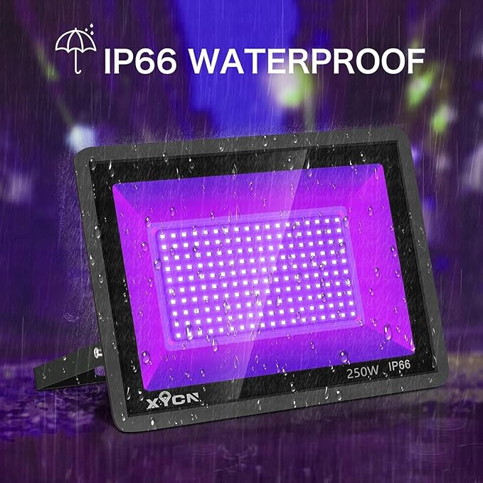 4 Pack 250W LED Flood Black Lights,395nm to 405nm UV Outdoor Flood High Power Blacklight Light with Plug in, IP66 Waterproof Large Black Light Spotlight for Glow Party Large Space, Halloween - Bloomnest