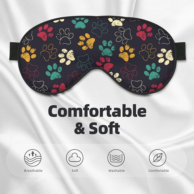 Colorful Paw Print Sleep Mask for Sleeping, Soft Comfort Eye Shade, Blackout Eye Cover, Deep Rest, Travel, Nap, Meditation - Bloomnest