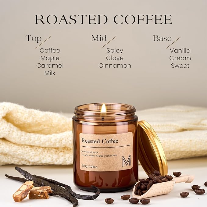 M&SENSE Roasted Coffee Candles for Home Scented Aromatherapy Candle Gift Set for Women and Men,7.05oz Soy Wax Long Lasting Amber Jar Candles Gift for Birthday Housewarming Mother's Valentine Day - Bloomnest