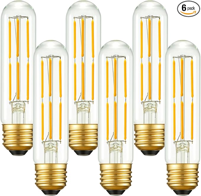 Arberlic 5 Inch T10 LED Bulb,6W Tubular Light Bulb Equivalent E26 led Bulb 60 watt dimmable,Warm White 2700K,600lm,CRI85+,AC120V,Edison Style,Clear Glass,Flicker Free,Pack of 6 - Bloomnest