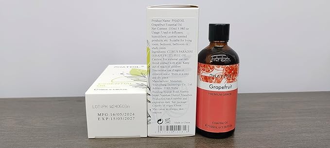 PHATOIL 3.38FL.OZ Grapefruit Essential Oil with Glass Dropper, for Aromatherapy Diffusers, Humidifiers, Great for DIY Candle and Soap Making, Huge 100ML Bottle PHATOIL