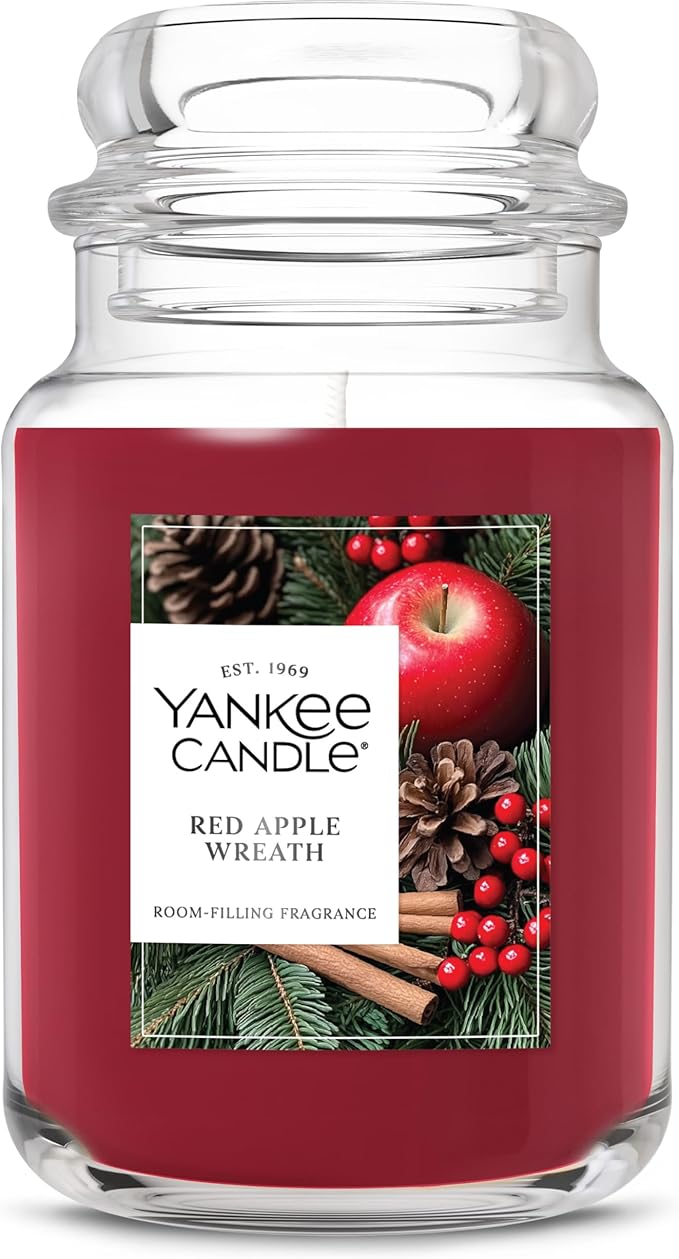 Yankee Candle Red Apple Wreath, Fall Scented Candle, 22oz Large Jar with up to 150 Hour Burn Time - Bloomnest