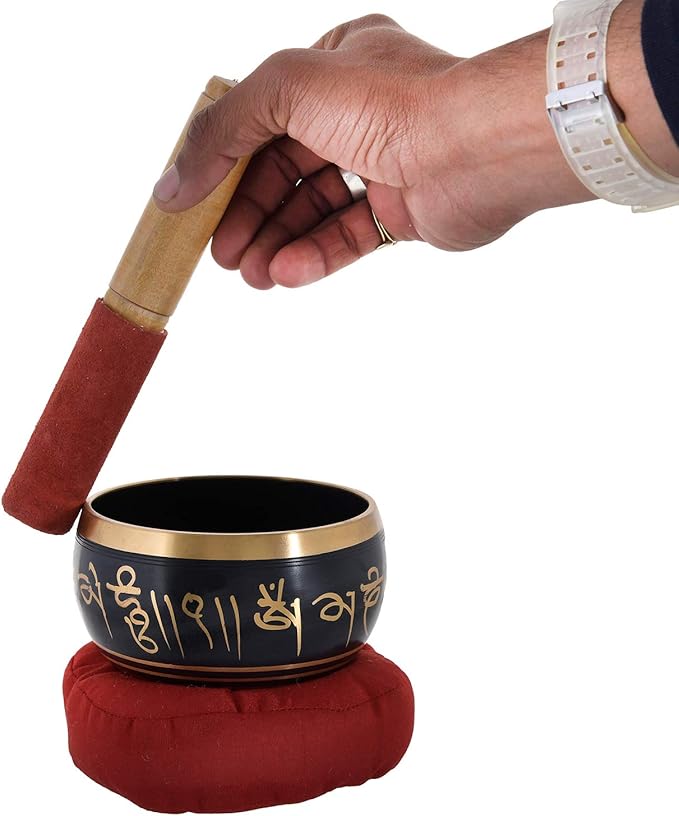 RAJRANG Tibetan Singing Bowl Set - Meditation Crystal Sound Bowl Hand Percussion Sound Effects Handcrafted for Healing and Mindfulness D-4" x H-7" RAJRANG