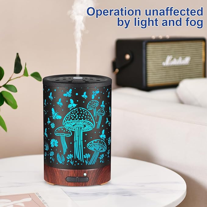 Essential Oil Diffuser- Aromatherapy Diffuser with7 Colors Light and Auto-Off for Women Metal Cool Mist Humidifier for Home and Office for Mom Women（Mushroom + Bee） - Bloomnest