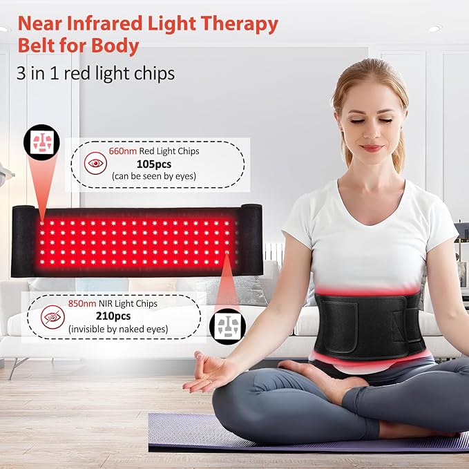 Red Light Therapy for Body, Infrared Light Therapy for Belt Shoulder Waist, Upgraded 3 in 1 LED Beads, 660nm Red Light & 850nm Near Infrared Light Therapy Belt Wrap Timer Remote Control GMOWNW