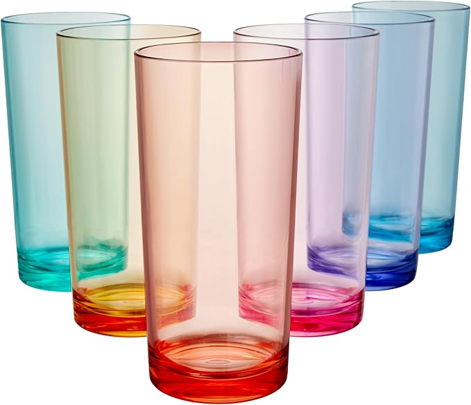 US Acrylic Classic Plastic Reusable Drinking Glasses (Set of 6) 24oz Iced Tea Cups Assorted Colors | BPA-Free Tumblers, Made in USA | Top-Rack Dishwasher Safe - Bloomnest