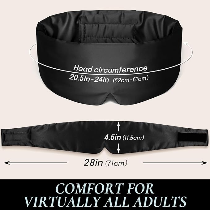 Zenssia Satin Sleep Mask for Women and Men, Lightweight Padded Eye Mask with Adjustable Strap, Comfort Blackout for Travel and Nap - Black