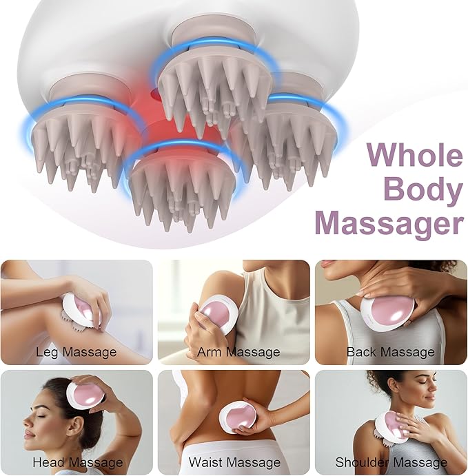 Electric Scalp Massager, Portable Head Stress Relax,IPX7 Waterproof Rechargeable Head Massager Scalp Stress Relax, Body for Deep Cleansing, Relief, Hair Growth (Pink) AIBOKEE