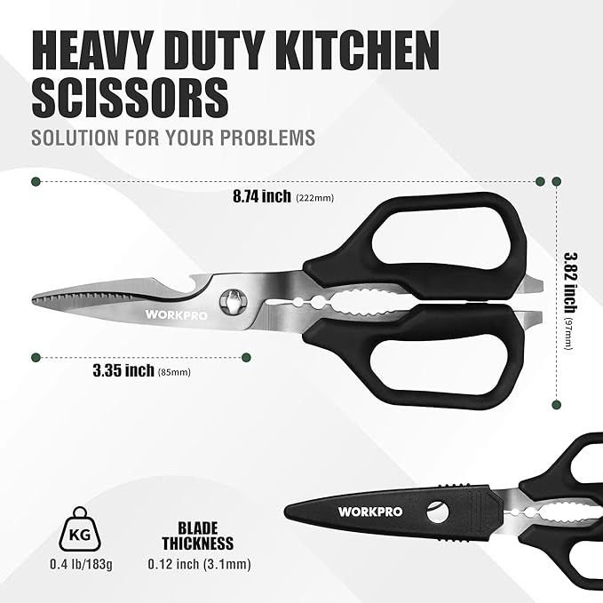 WORKPRO Kitchen Scissors, All Purpose Kitchen Shears with Detachable Titanium Coated Blades for Easy Cleaning, Heavy Duty Scissors for Meat, Fish, Nuts, Vegetables, Protective Cover Included - Bloomnest